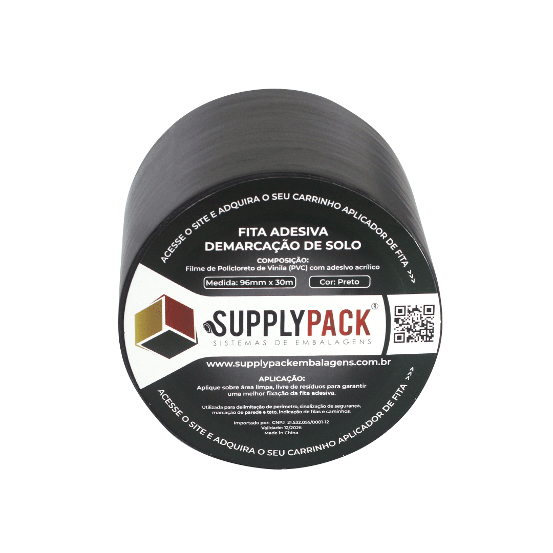 Fita Adesiva de Demarcação de Solo 100mm X 30m - Preto