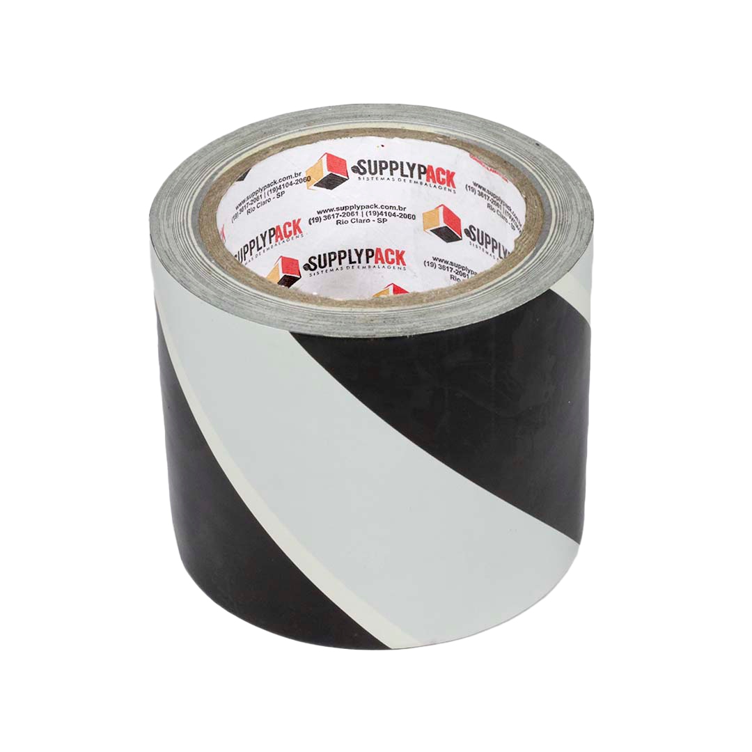 Fita Adesiva de Demarcação de Solo 100mm X 30m - Zebrada Branco/Preto