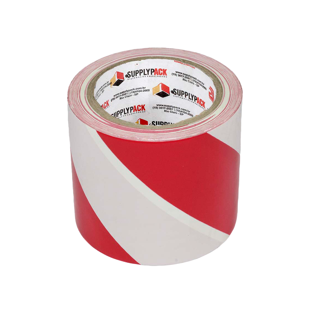 Fita Adesiva de Demarcação de Solo 100mm X 30m - Zebrada Branco/Vermelho