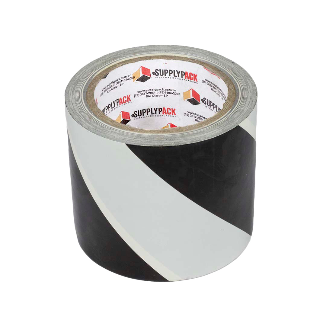 Fita Adesiva de Demarcação de Solo 100mm X 30m - Zebrada Branco/Preto