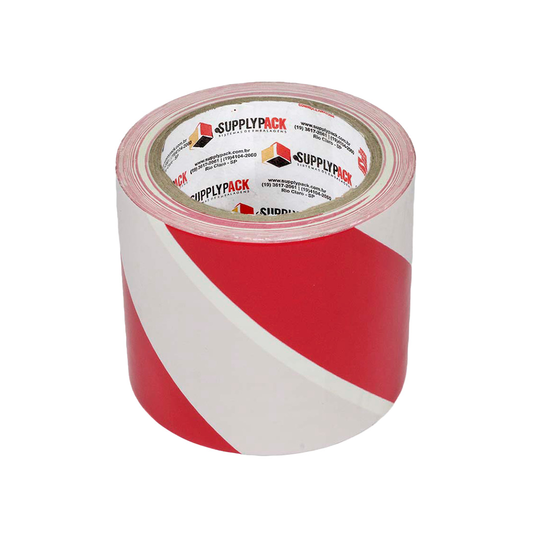 Fita Adesiva de Demarcação de Solo 100mm X 30m - Zebrada Branco/Vermelho